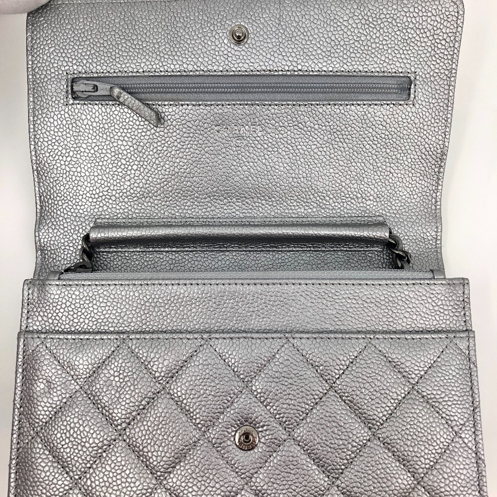 CHANEL Silver Caviar Ruthenium HW Wallet On Chain - Picture 11 of 16